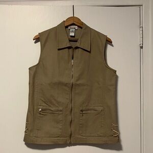 Vintage Cotton Blend Tan Zip-Up Vest